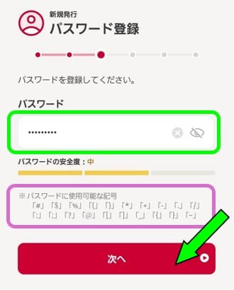 密码设置画面，显示输入栏和下一步按钮